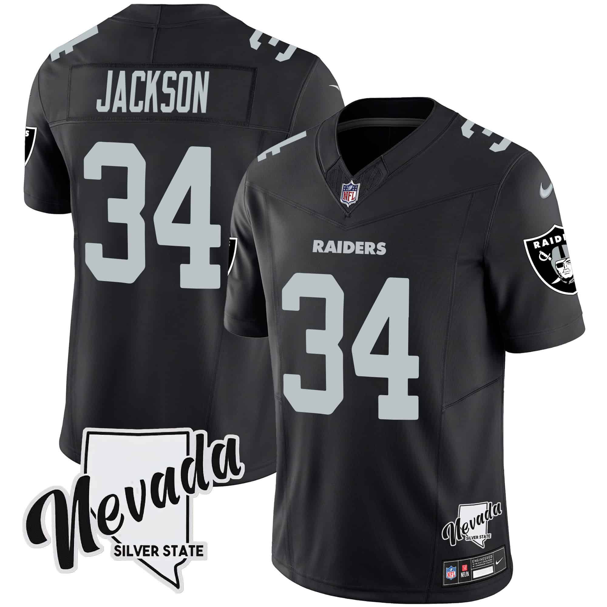 Men Oakland Raiders #34 Jackson Black 2024 Nike Nevada Silver State Patch Vapor NFL Jersey style 1->indianapolis colts->NFL Jersey